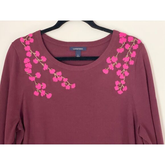 Lands'End Floral Embroidered Crewneck Sweater Size Large g28 - Picture 3 of 16